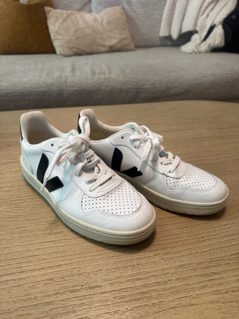 Veja V-10 White Sneakers with Black Logo